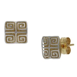 Pendientes oro 18kl bicolor – 7x7mm
