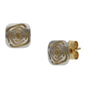 Pendientes oro 18kl bicolor – 7x7mm