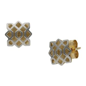 Pendientes oro 18kl bicolor – 7x7mm