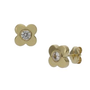 Pendientes oro 18kl flor circonita – 6mm