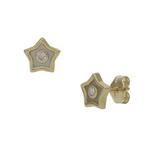 Pendientes oro 18kl estrellas + nacar – 6mm