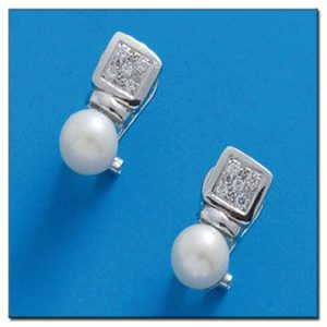 Pendientes oro blanco 18kl perlas + circonitas