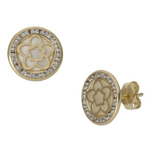 Pendientes oro 18kl nacar flor – 9.50mm