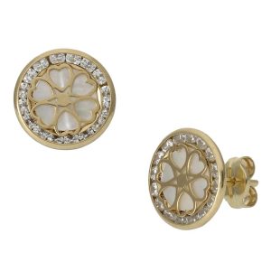 Pendientes oro 18kl flor nacar – 9.50mm
