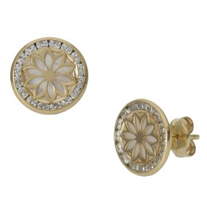 Pendientes oro 18kl flor nacar – 9.50mm