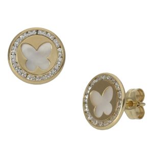 Pendientes oro 18kl mariposa + nacar – 9.50mm