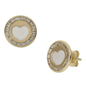 Pendientes oro 18kl corazon + nacar – 9.50mm – agotado temporalmente