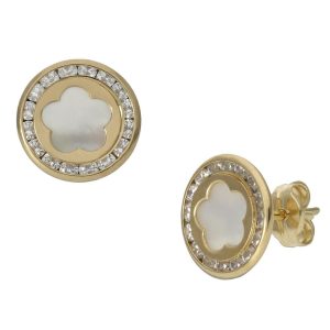 Pendientes oro 18kl flor + nacar – 9.50mm