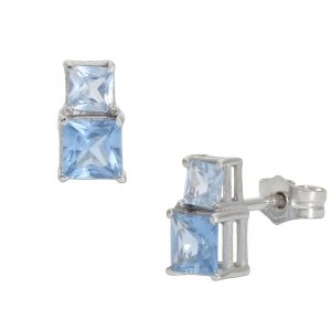 Pendientes oro blanco 18kl agua marina