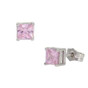 Pendientes oro blanco 18kl rosa – 4.5×4.5mm
