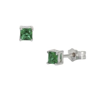 Pendientes oro blanco 18kl verde – 3.5×3.5mm