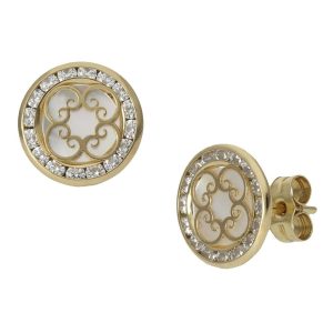 Pendientes oro 18kl nacar flores – 9.50mm