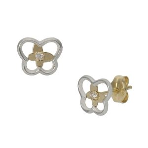 Pendientes oro 18kl bicolor mariposa – 8x7mm