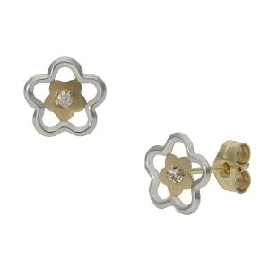 Pendientes oro 18kl bicolor flor – 8mm