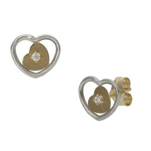 Pendientes oro 18kl bicolor corazon – 9x8mm