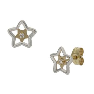 Pendientes oro 18kl bicolor estrella – 8mm