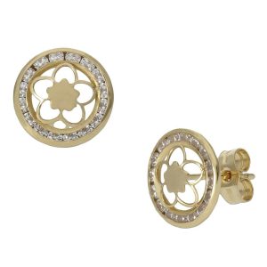 Pendientes oro 18kl flor circonitas – 9.50mm
