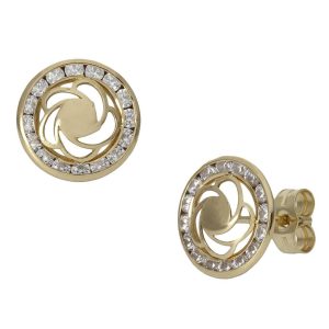 Pendientes oro 18kl flor circonitas – 9.50mm