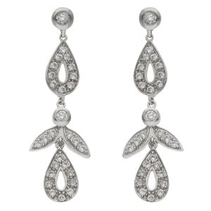 Pendientes oro blanco 18kl circonitas – 13x42mm