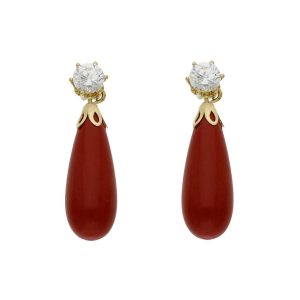 Pendientes oro 18kl coral sintetico