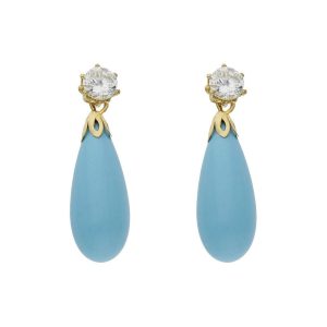 Pendientes oro 18kl turquesa sintetica