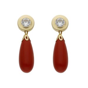 Pendientes oro 18kl coral sintetico