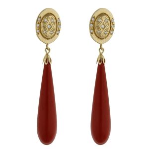 Pendientes oro 18kl coral sintetico