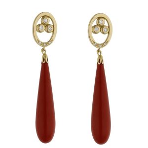 Pendientes oro 18kl coral sintetico