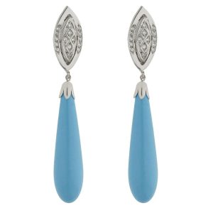 Pendientes oro 18kl turquesa sintetica
