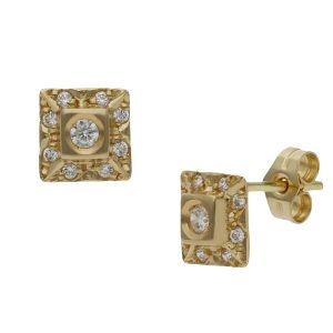 Pendientes oro 18kl cuadrados circonitas – 6.50mm