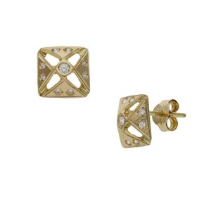 Pendientes oro 18kl cuadrados circonitas – 8x8mm