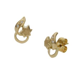 Pendientes oro 18kl estrellas circonitas – 8x11mm