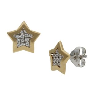 Pendientes oro 18kl bicolor estrella – 8mm