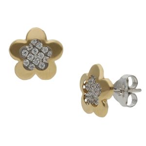 Pendientes oro 18kl bicolor flor – 8.50mm