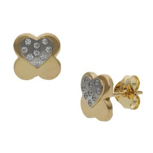 Pendientes oro 18kl bicolor flor – 7x7mm