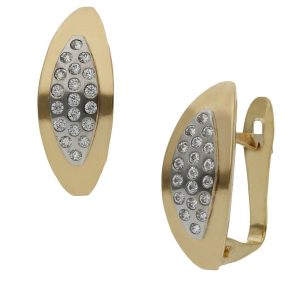 Pendientes oro 18kl bicolor circonitas – 6x14mm