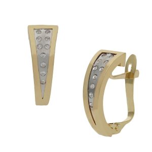 Pendientes oro 18kl bicolor circonitas – 5x15mm