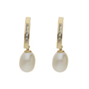 Pendientes oro 18kl perlas cultivadas + circonitas – 2x20mm