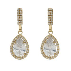 Pendientes oro 18kl circonitas – 9x25mm