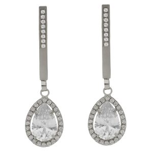 Pendientes oro blanco 18kl circonitas – 9x35mm