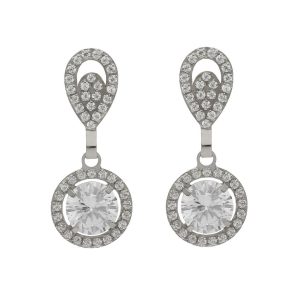 Pendientes oro blanco 18kl circonitas – 9x22mm