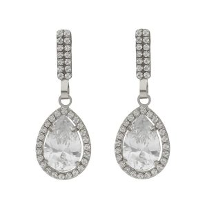 Pendientes oro blanco 18kl circonitas – 9x25mm