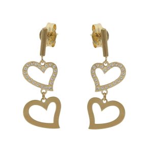 Pendientes oro 18kl corazones circonitas – 8x22mm