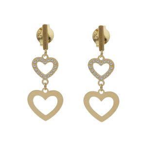 Pendientes oro 18kl corazones circonitas – 8x22mm