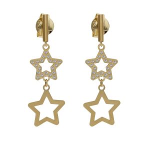 Pendientes oro 18kl estrellas circonitas – 8x24mm
