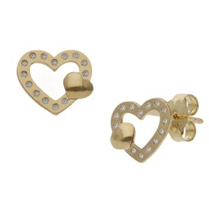 Pendientes oro 18kl corazon circonitas – 8x7mm