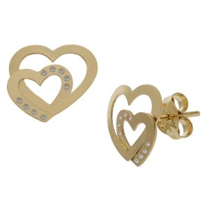 Pendientes oro 18kl corazones circonitas – 10x9mm
