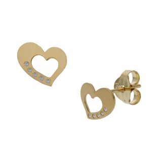 Pendientes oro 18kl corazon circonitas – 7x6mm