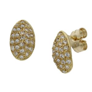 Pendientes oro 18kl oval circonitas – 6x11mm