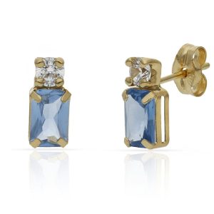 Pendientes oro 18kl azul + circonitas